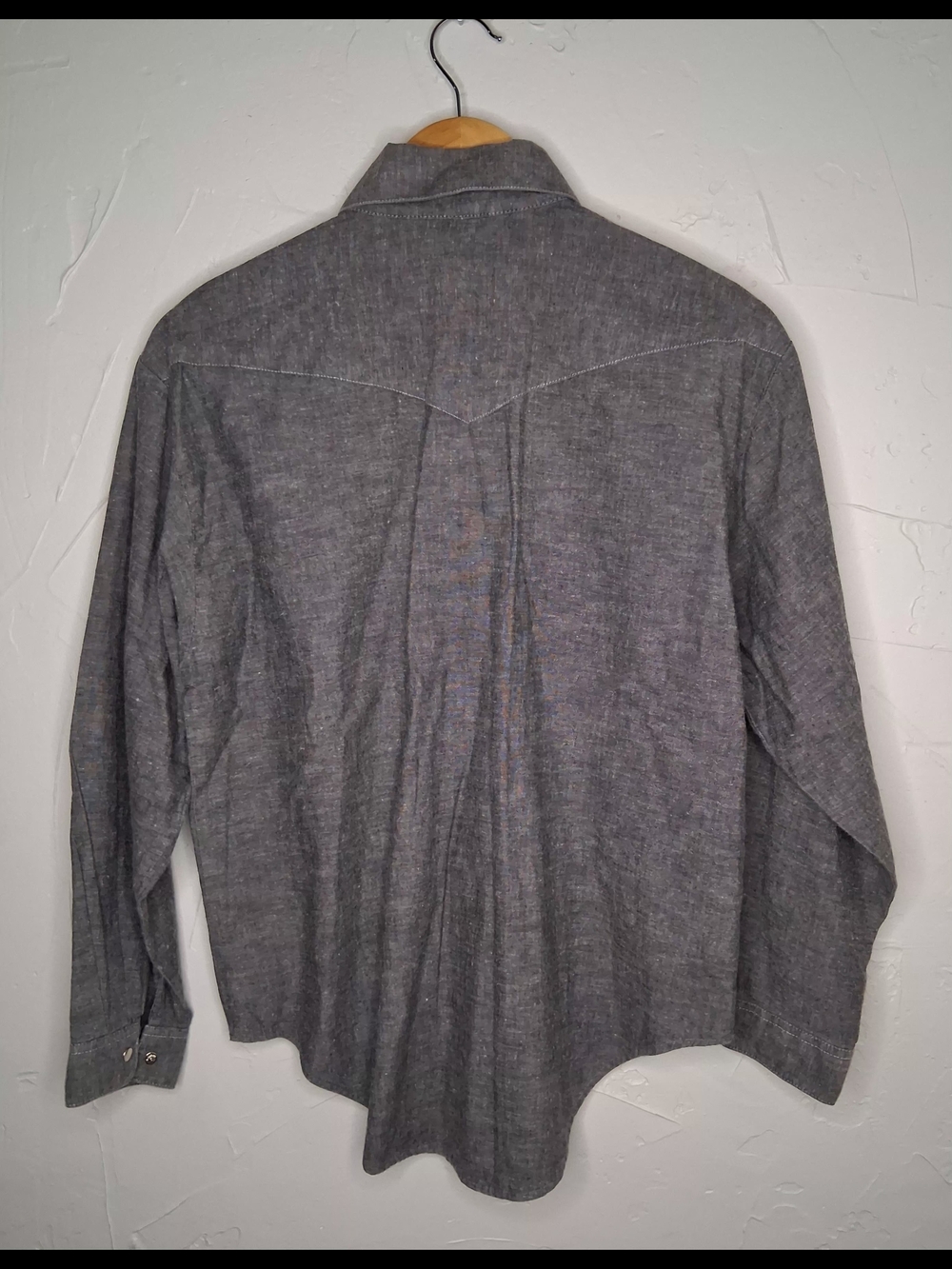 Vintage 90s Panhandle Slim Western Shirt Men's M Gray Chambray Pearl Snap Made - Picture 9 of 9